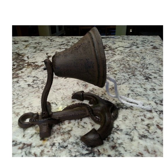 Cast Iron Anchor Bell Ringer Nautical Ship Beach Sailor Wall / Post Mounted - Picture 2 of 4